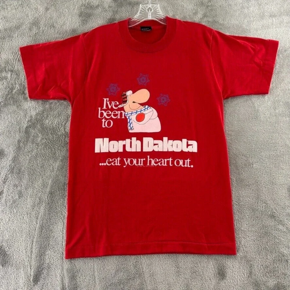Vtg I've Been To North Dakota Eat Your Heart Out T-Shirt M Red Single Stitch 80s